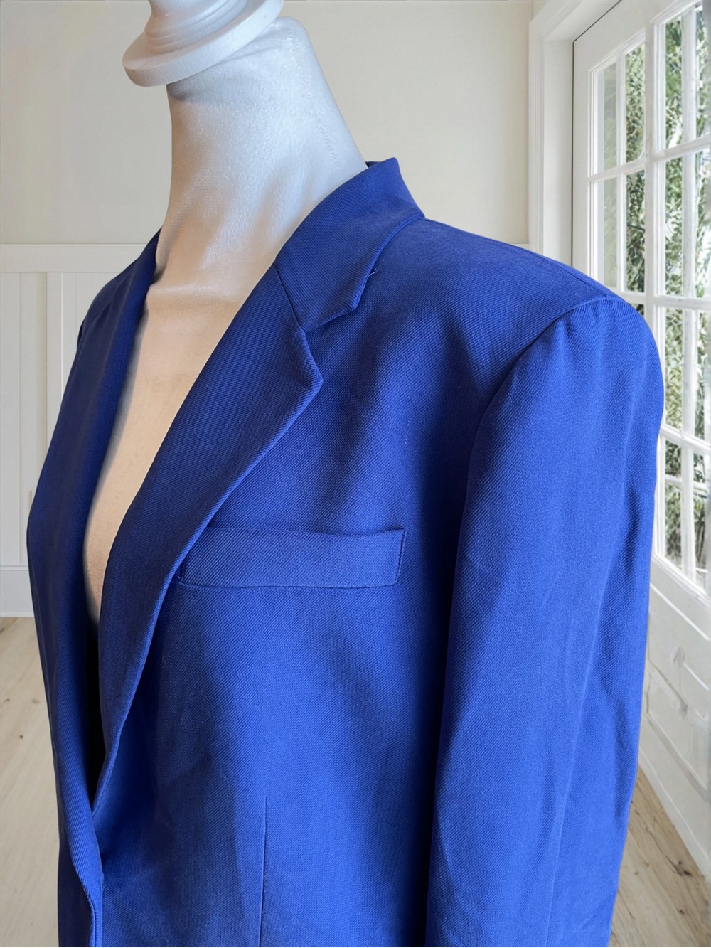 Vintage LAUREN RALPH LAUREN Women's Royal Blue Cotton Silk Blazer Jacket 10 - Picture 3 of 15